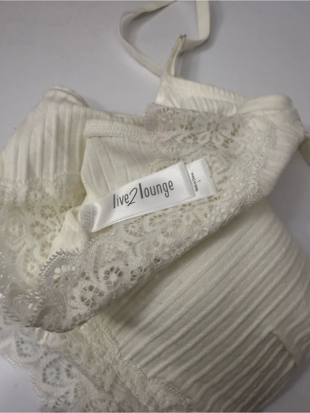 Ribbed Lace Trim Bralette in Ivory - Picture 6 of 7